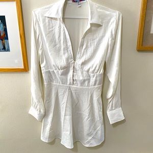 Urban Outfitters White Silk Bustier Collared Mini Dress Sz M